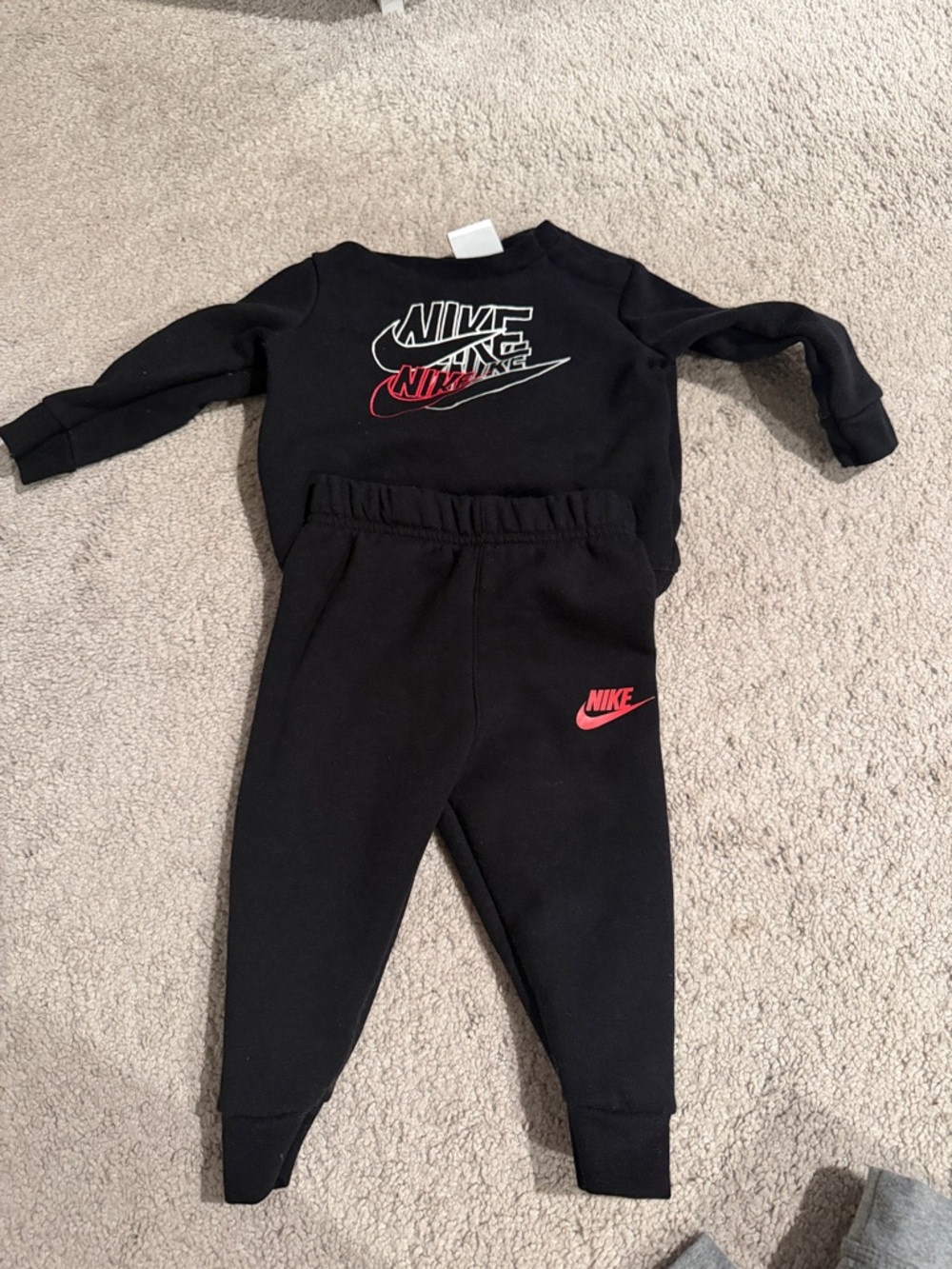Nike Black Kids Sweat Set with Pink Swoosh Accents